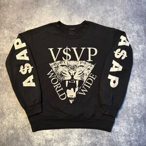 ASAP Rocky VSVP Worldwide Graphic Crewneck Sweatshirt Black Men's Size S